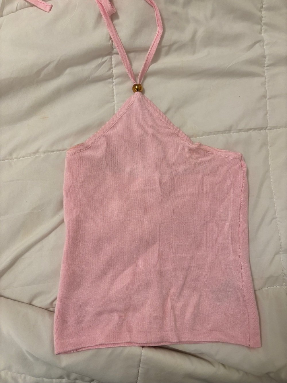 Edikted Light Pink Halter Knit Cami with Bead Accent